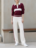 Burgundy Rugby Polo Sweater & White Side Stripe Pants -setti