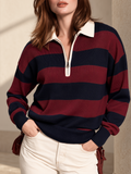 Burgundin ja laivaston rugby Stripe puolivetoketjullinen poolopaita